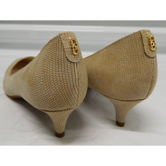 Cole Haan Beige Leather Snake-Embossed Kitten Heel Pumps 7B Low Heel Neutral - Picture 11 of 12